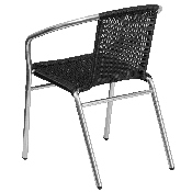 Commercial Aluminum and Black Rattan Indoor-Outdoor Restaurant Stack Chair, TLH-020-BK-GG