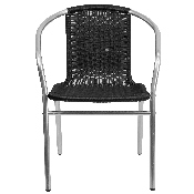Commercial Aluminum and Black Rattan Indoor-Outdoor Restaurant Stack Chair, TLH-020-BK-GG