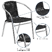 Commercial Aluminum and Black Rattan Indoor-Outdoor Restaurant Stack Chair, TLH-020-BK-GG