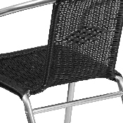 Commercial Aluminum and Black Rattan Indoor-Outdoor Restaurant Stack Chair, TLH-020-BK-GG