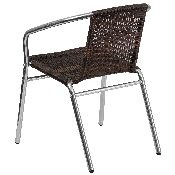 Commercial Aluminum and Dark Brown Rattan Indoor-Outdoor Restaurant Stack Chair, TLH-020-GG