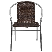 Commercial Aluminum and Dark Brown Rattan Indoor-Outdoor Restaurant Stack Chair, TLH-020-GG