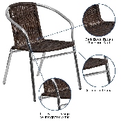 Commercial Aluminum and Dark Brown Rattan Indoor-Outdoor Restaurant Stack Chair, TLH-020-GG