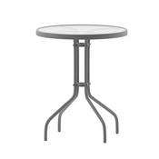 Bellamy 23.75'' Silver Round Tempered Glass Metal Table, TLH-070-1-SV-GG