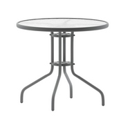 Bellamy 31.5'' Silver Round Tempered Glass Metal Table, TLH-070-2-SV-GG