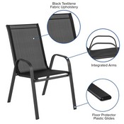 Brazos 5 Piece Outdoor Patio Dining Set - 31.5" Round Tempered Glass Patio Table, 4 Black Flex Comfort Stack Chairs, TLH-0702303C-GG