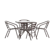 Lila 31.5'' Square Glass Top Metal Table with 4 Bronze Aluminum Slat Stack Chairs, TLH-0732SQ-017CBZ4-GG