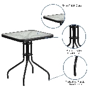 23.5'' Square Tempered Glass Metal Table, TLH-073A-1-GG