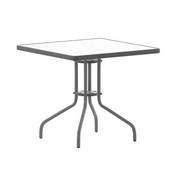 Barker 31.5'' Silver Square Tempered Glass Metal Table, TLH-073A-2-SV-GG