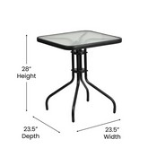 Brazos 3 Piece Outdoor Patio Dining Set - 23.5" Square Tempered Glass Patio Table, 2 Black Flex Comfort Stack Chairs, TLH-073A1303C-GG