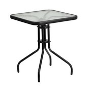 Brazos 3 Piece Outdoor Patio Dining Set - 23.5" Square Tempered Glass Patio Table, 2 Black Flex Comfort Stack Chairs, TLH-073A1303C-GG