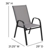 Brazos 5 Piece Outdoor Patio Dining Set - 31.5" Square Tempered Glass Patio Table, 4 Gray Flex Comfort Stack Chairs, TLH-073A2303C-GY-GG