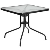 Brazos 5 Piece Outdoor Patio Dining Set - 31.5" Square Tempered Glass Patio Table, 4 Gray Flex Comfort Stack Chairs, TLH-073A2303C-GY-GG