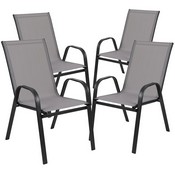 Brazos 5 Piece Outdoor Patio Dining Set - 31.5" Square Tempered Glass Patio Table, 4 Gray Flex Comfort Stack Chairs, TLH-073A2303C-GY-GG