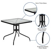 Brazos 5 Piece Outdoor Patio Dining Set - 31.5" Square Tempered Glass Patio Table, 4 Gray Flex Comfort Stack Chairs, TLH-073A2303C-GY-GG