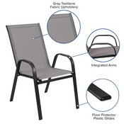 Brazos 5 Piece Outdoor Patio Dining Set - 31.5" Square Tempered Glass Patio Table, 4 Gray Flex Comfort Stack Chairs, TLH-073A2303C-GY-GG