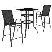 Outdoor Dining Set - 2-Person Bistro Set - Outdoor Glass Bar Table with Black All-Weather Patio Stools, TLH-073H092H-B-GG