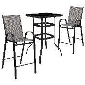 Outdoor Dining Set - 2-Person Bistro Set - Outdoor Glass Bar Table with Gray All-Weather Patio Stools, TLH-073H092H-GR-GG