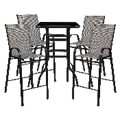 Outdoor Dining Set - 4-Person Bistro Set - Outdoor Glass Bar Table with Gray All-Weather Patio Stools, TLH-073H092H4-GR-GG
