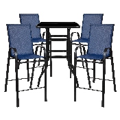 Outdoor Dining Set - 4-Person Bistro Set - Outdoor Glass Bar Table with Navy All-Weather Patio Stools, TLH-073H092H4-NV-GG