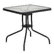 28'' Square Tempered Glass Metal Table with Black Rattan Edging, TLH-073R-BK-GG
