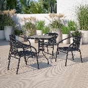28'' Square Tempered Glass Metal Table with Black Rattan Edging, TLH-073R-BK-GG