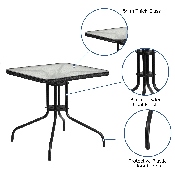 28'' Square Tempered Glass Metal Table with Black Rattan Edging, TLH-073R-BK-GG
