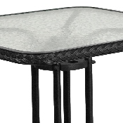 28'' Square Tempered Glass Metal Table with Black Rattan Edging, TLH-073R-BK-GG