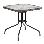 28'' Square Tempered Glass Metal Table with Dark Brown Rattan Edging, TLH-073R-DK-BN-GG