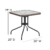 28'' Square Tempered Glass Metal Table with Dark Brown Rattan Edging, TLH-073R-DK-BN-GG