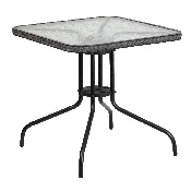 28'' Square Tempered Glass Metal Table with Gray Rattan Edging, TLH-073R-GY-GG