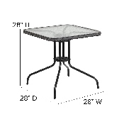 28'' Square Tempered Glass Metal Table with Gray Rattan Edging, TLH-073R-GY-GG