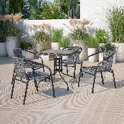 28'' Square Tempered Glass Metal Table with Gray Rattan Edging, TLH-073R-GY-GG