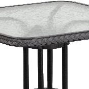 28'' Square Tempered Glass Metal Table with Gray Rattan Edging, TLH-073R-GY-GG