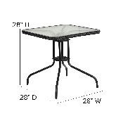 28'' Square Glass Metal Table with Black Rattan Edging and 2 Black Rattan Stack Chairs, TLH-073SQ-037BK2-GG
