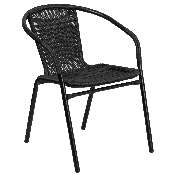 28'' Square Glass Metal Table with Black Rattan Edging and 2 Black Rattan Stack Chairs, TLH-073SQ-037BK2-GG
