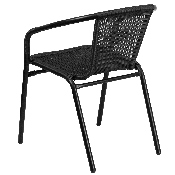 28'' Square Glass Metal Table with Black Rattan Edging and 2 Black Rattan Stack Chairs, TLH-073SQ-037BK2-GG