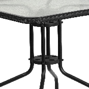 28'' Square Glass Metal Table with Black Rattan Edging and 2 Black Rattan Stack Chairs, TLH-073SQ-037BK2-GG