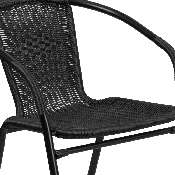 28'' Square Glass Metal Table with Black Rattan Edging and 2 Black Rattan Stack Chairs, TLH-073SQ-037BK2-GG