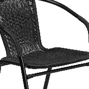 28'' Square Glass Metal Table with Black Rattan Edging and 4 Black Rattan Stack Chairs, TLH-073SQ-037BK4-GG