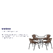 28'' Square Glass Metal Table with Dark Brown Rattan Edging and 4 Dark Brown Rattan Stack Chairs, TLH-073SQ-037BN4-GG
