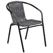 28'' Square Glass Metal Table with Gray Rattan Edging and 2 Gray Rattan Stack Chairs, TLH-073SQ-037GY2-GG