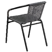 28'' Square Glass Metal Table with Gray Rattan Edging and 2 Gray Rattan Stack Chairs, TLH-073SQ-037GY2-GG