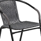 28'' Square Glass Metal Table with Gray Rattan Edging and 2 Gray Rattan Stack Chairs, TLH-073SQ-037GY2-GG