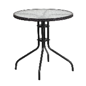 28'' Round Tempered Glass Metal Table with Black Rattan Edging, TLH-087-BK-GG
