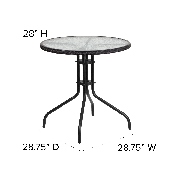 28'' Round Tempered Glass Metal Table with Black Rattan Edging, TLH-087-BK-GG