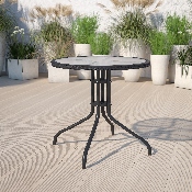 28'' Round Tempered Glass Metal Table with Black Rattan Edging, TLH-087-BK-GG
