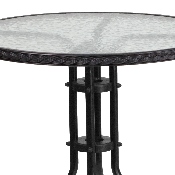 28'' Round Tempered Glass Metal Table with Black Rattan Edging, TLH-087-BK-GG