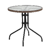 28'' Round Tempered Glass Metal Table with Dark Brown Rattan Edging, TLH-087-DK-BN-GG