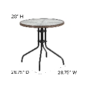 28'' Round Tempered Glass Metal Table with Dark Brown Rattan Edging, TLH-087-DK-BN-GG